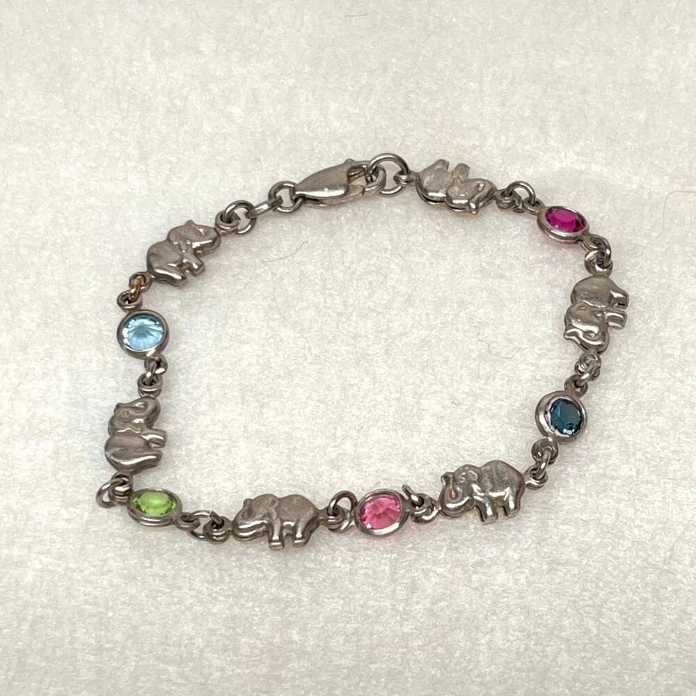 Elephant Bracelet 6.5" Multicolor Stones Sterling Silver 925 Italy